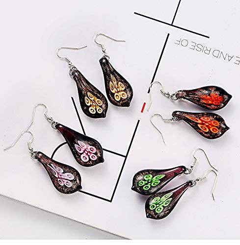 Glass Water Drop Shape Glaze Spiral Dangle Earrings Lampwork Handmade Glass Bead Geometric Earrings for Women Jewelry - color: Flower Pink