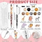 Colarr 24 Sets Plastic Beadable Pens DIY Pens Making Kit Assorted Wood Beads Crystal Spacer Black Ink Ballpoint for Women Crafts Office Family Gifts(Jungle Animals) - style: Jungle Animals