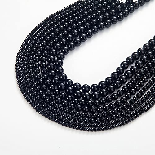 100Pcs Natural Stone Beads 6mm Black Oynx Round Gemstone Loose Beads with Elastic Bracelet String for Bracelets Necklace Jewelry Making - color: Black Oynx, size: 6mm