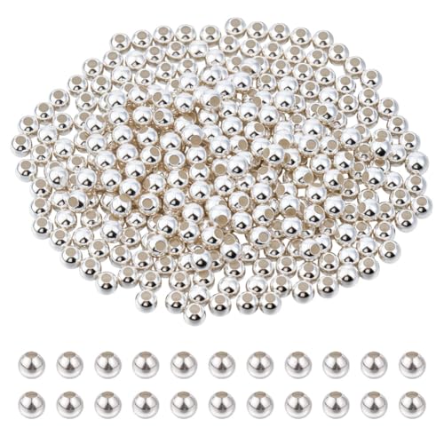 320Pcs 925 Sterling Silver Plated Spacer Beads Smooth Round Ball Brass Beads 3.5mm Stackable Loose Beads Finding Bulk for Bracelet Necklace Earring Jewelry Making DIY Crafts - size: 3.5mm