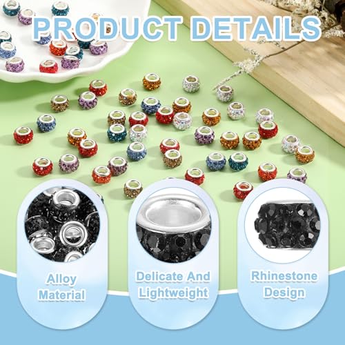uxcell 50Pcs European Large Hole Beads, Rhinestone Craft Bead Crystal Charm Spacer Beads for Pens Bracelet Making Necklace DIY Craft, Black - color: Black