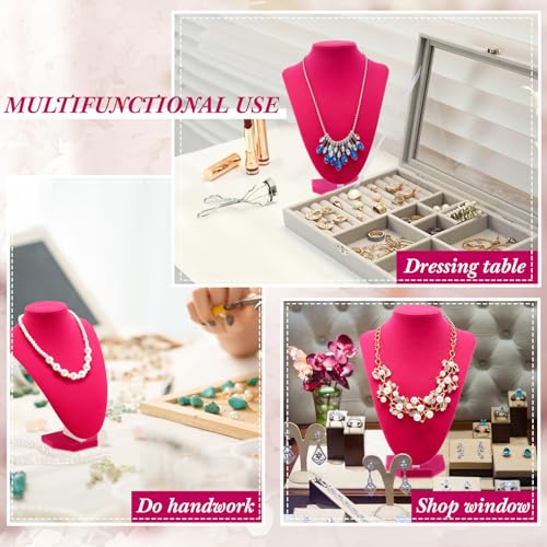 Huquary 6 Pcs Necklace Display Stand Necklace Holder Jewelry Bust Display Stands for Selling Home Store Trade Shows Photography Props Retail(Rose Red,Velvet) - color: Rose Red