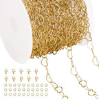 Jabogrii 5 Meters Gold Stainless Steel Jewelry Making Chain Spool Craft Heart Chain Bulk for Jewelry Making - color: Hollow Heart Gold