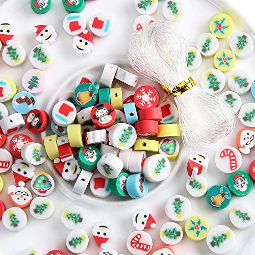 100pcs 10MM Mixed Christmas Beads Polymer Clay Spacer Beads for Women Jewelry Making DIY Bracelet Necklace Accessories Gift (Christmas) - color: Christmas
