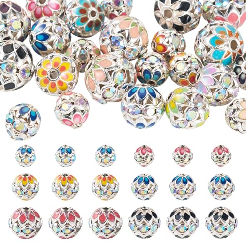 Craftdady 24pcs 8mm 10mm 12mm Round Rhinestone Beads Crystal Silver Rhinestone Bracelet Loose Spacer Beads Dangle Earring Ball Bead for DIY Craft Keychain Jewelry Making - color: Silver