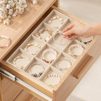 pickpiff Drawer Jewelry Organizer & Display Trays: 2pcs 12grid Velvet Stackable Jewelry Case (13.8x9.4x1.2inch) - Soft Beige Necklace Holder Bracelet Display Watch Box - size: 12 grids + 12 grids
