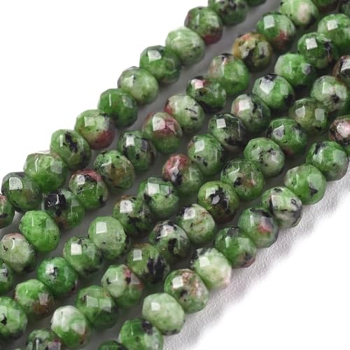 115pcs Natural Jade Disk Stone Beads 4x2mm Rondelle Faceted Dyed Stone Loose Spacer Beads for Jewelry Making Design Bracelet Necklace Keychain Phone Chain Lanyard Ornament, Lime Green - color: Lime Green
