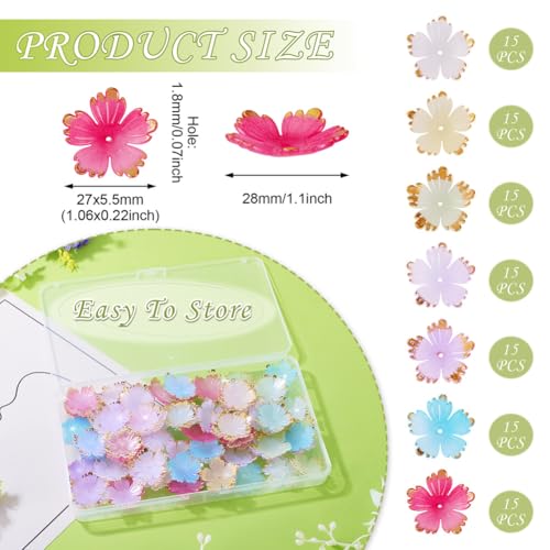 Beadthoven 120Pcs Flower Acrylic Bead Caps Colorful Cherry Blossom Flower Beads with Golden Metal Enlaced 5-Petal Flower Loose Spacers Bead for Earrings Bracelet Necklace DIY Crafts Supplies - color: Cherry Blossom-Colorful