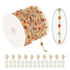 KYUNHOO 5M Colorful Crystal Rhinestones Jewelry Chain Link Gold Plated Brass Chain Bulk for Women Necklace Making Jewelry Supplies DIY Handcrafts with Lobster Clasps and Jump Rings - color: Colorful Bead-Gold