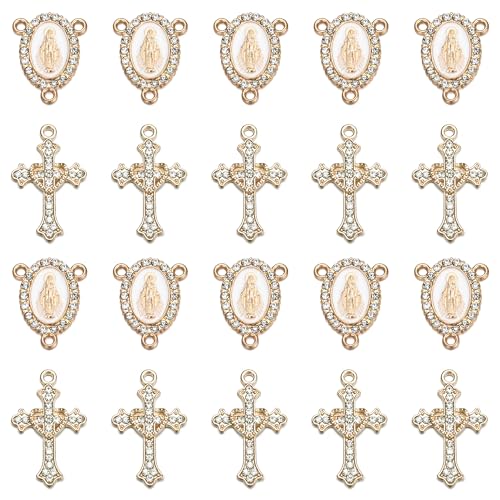 Jiali Q 20 Piece Set Rhinestone Cross Connectors and Pendants for Jewelry Making (Gold Our Lady of Grace) - color: GOLD Our Lady of Grace