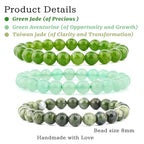NCB 2.3-Piece 4mm Natural Crystal Gemstone Stretch Bracelets – Handmade Reiki Energy Healing Jewelry for Meditation,Yoga, Unisex - color: 3PCS ( Green Jade+Green Aventurine+Taiwan Jade ), size: 8mm