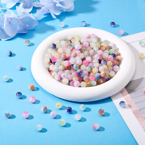 630 Pcs Frosted Glass Beads Bulk 8mm Sea Glass Beads Crackle Glass Bead with Glitter Powder Baking Painted Round Crystal Bead for Jewelry Making Bracelet Necklace Earring Crafts Accessories - size: 8mm