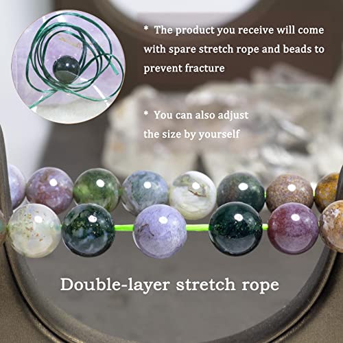 8mm Natural Gemstone Stretch Bracelet, Handmade Unisex Crystal Bracelets for Meditation, Yoga, Spiritual Healing & Positive Energy - color: Moss Agate