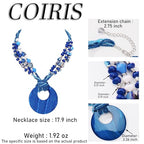 Coiris Shell Pendant Statement Strand Necklace for Women Boho Multi Beads Natural Stone Colorful Necklace Bohemian Handmade Chunky Shell Beaded Collar Jewelry for Women - color: NavyBlue