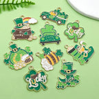 18pcs Alloy enamel green Irish Festival St. Patrick's Day clover carriage beer glass Jewelry Making DIY Keychain Earrings Pendant Various Design Charms for Jewelry Making Bracelets Necklace(SN1086) - color: SN1086