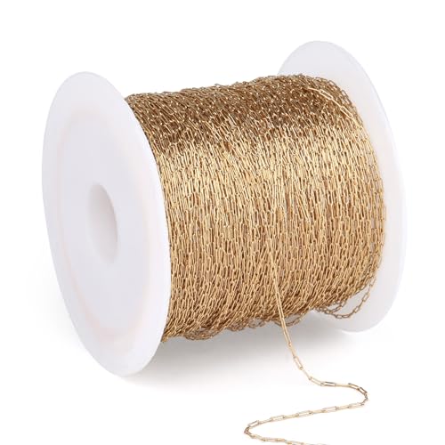 66 FT Small Gold Cable Chains Roll, 0.8mm Thin 18K Gold PVD Plated 304 Stainless Steel Oval Cable Link Chains Roll Spool for Beading Jewelry Making DIY Craft - color: Gold Color, size: 0.8mm thickness