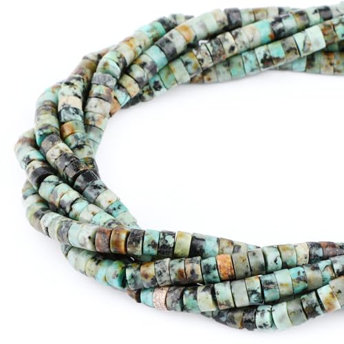 Natural African Turquoise Heishi Spacer Beads Loose Semi Precious Flat Round Gemstone Disc Shape Stone for Beading Jewelry Making 4x2mm 15.5" - color: African Turquoise
