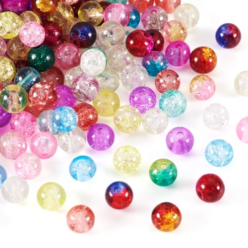 Craftdady 500Pcs 6mm Transparent Crackle Glass Round Beads Tiny Handcrafted Loose Pony Ball Beads Random Mixed Colors for Jewelry Making Hole: 1mm - color: Mixed Colors Crackle, size: 6mm