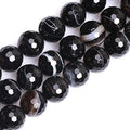 GEM-Inside 14mm Round Faceted Banded Black Agate Onyx Beads Strand 15 Inches