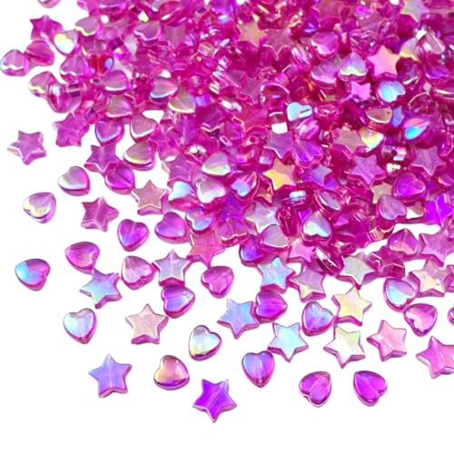 600 PCS Acrylic Heart Star Shape Beads AB Colors Flat Loose Spacer Beads for DIY Necklace Bracelet Jewelry Craft Making (Rose AB) - color: Rose AB