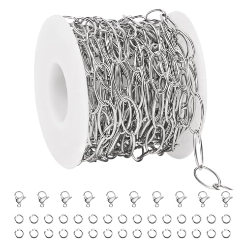 SMYHTGLIF 5 Meters Silver Stainless Steel Chain for Jewelry Making Round Wire Paperclip Chain Bulk Oval Link Jewelry Findings - color: Ellipse Silver