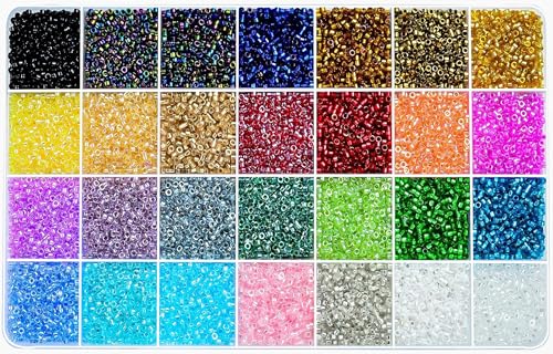 14000Pcs 2.5mm Glass Seed Beads Kit with Large Hole, 28 Colors Uniform Beads for Jewelry Making Supplies, DIY Crafts Bracelets Necklaces Earrings Jewelry Making Kit - size: 2.5mm Upgraded version 14000Pcs
