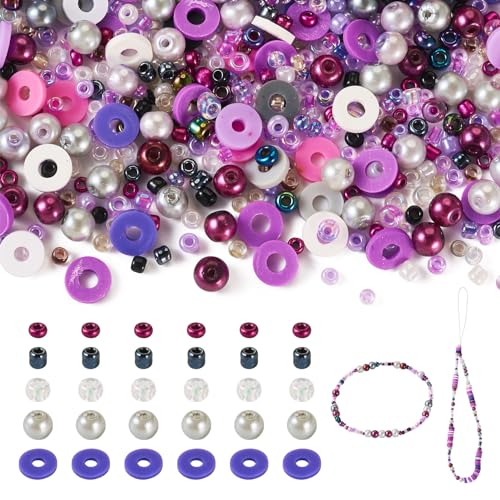 Beadthoven 6mm Clay Beads for Bracelet Making, Glass Seed Beads for Jewelry Making 2 Bags Colorful Preppy Spacers Pearls Polymer Heishi Flat Round Clay Disc Spacers for Friendship Bracelet Purple - color: Purple