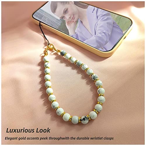 Marble Beaded Phone Wrist Strap,Detachable Phone Bracelet Strap with Tether Tab,Hands-Free Wristlet Strap (Marble-White) - color: Marble-white
