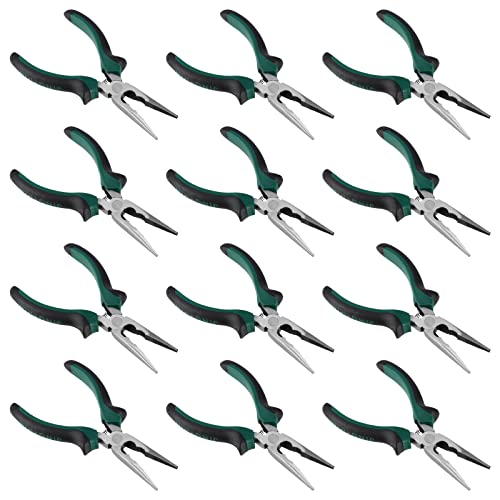 HOIGON 12 Pack 6 Inch Needle Nose Pliers, Spring Loaded Needle Nose Pliers with Wire Cutter and Strippers, Side Cutting Long Nose Pliers for Cutter and Bending Wire, Jewelry Making