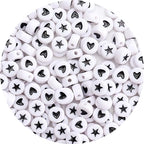 100Pcs Letter Beads 4x7mm White Round Acrylic Alphabet Beads Letter Heart & Star Beads for Jewelry Making DIY Bracelets Necklaces Key Chains - color: Heart & Star 100Pcs