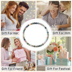 MAIBAOTA Healing Crystal Bracelet for Women Men, 8/4 mm Natural Stone Beaded Bracelets, Jewelry Birthday Gifts, Round Gemstones Stretch Bracelets - color: Multi-Indian Agate, size: 4 mm
