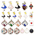 JIALEEY 19PCS Assorted Gold Plated Enamel Alice in Wonderland Wreath Charm Pendant DIY for Necklace Bracelet Jewelry Making and Crafting
