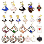 JIALEEY 19PCS Assorted Gold Plated Enamel Alice in Wonderland Wreath Charm Pendant DIY for Necklace Bracelet Jewelry Making and Crafting