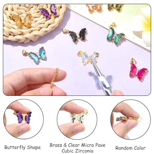 Ipotkitt 10 Pcs Glass Butterfly Charms Clear Micro Pave Cubic Zirconia Butterfly Charms Colorful Crystal Insect Charms for Jewelry Making Accessories - color: 10pcs-Glass Butterfly Charms-24x21x4mm