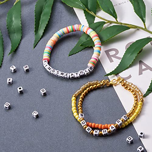 240pcs Opaque Acrylic Letter C Cube Beads White Plastic Alphabet Loose Spacer Square Beads 4-5mm for DIY Name Bracelet Necklace Jewelry Crafts Making Hole: 1.8mm - color: Letter C#White and Black
