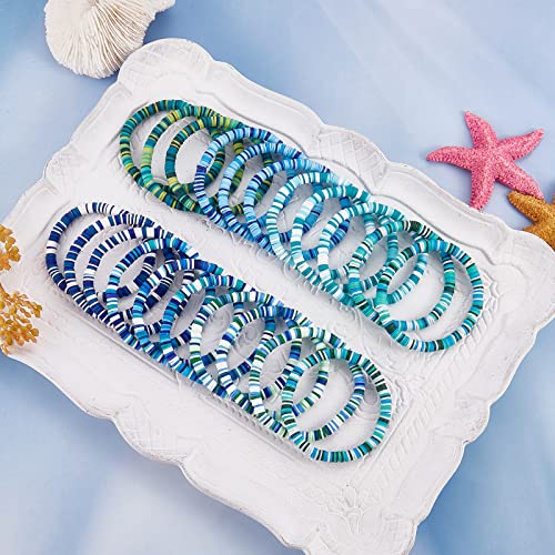 Ornaland Heishi Surfer Bracelets Set Polymer Clay Heishi Beads Stretch Bracelets Multi-Layer Stackable Friendship Bracelets Bohemia Summer Beach Jewelry for Women - color: Deep Sky Blue
