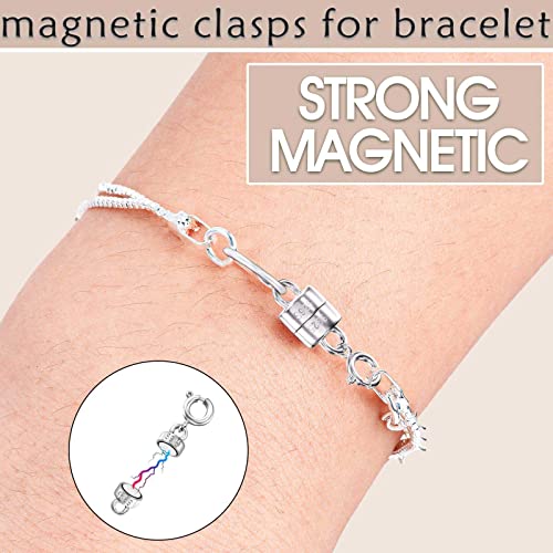 OHINGLT 925 Sterling Silver Magnetic Necklace Clasps and Closures,Gold and Silver Magnetic Clasp Converter for Jewelry Making Supplies,Chain Extender Connector for Small Necklace Bracelet - color: 2Pcs Silver