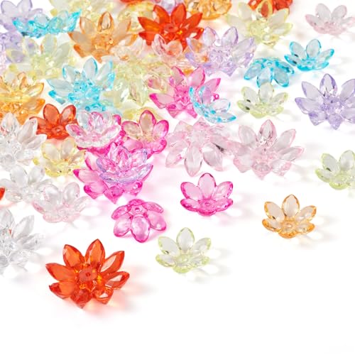 Beadthoven 54pcs Lotus Crystal Acrylic Beads Colorful Flower Bead Caps Spacer End Caps for Jewelry Making Earrings Bracelet DIY Crafts - color: Lotus Flower