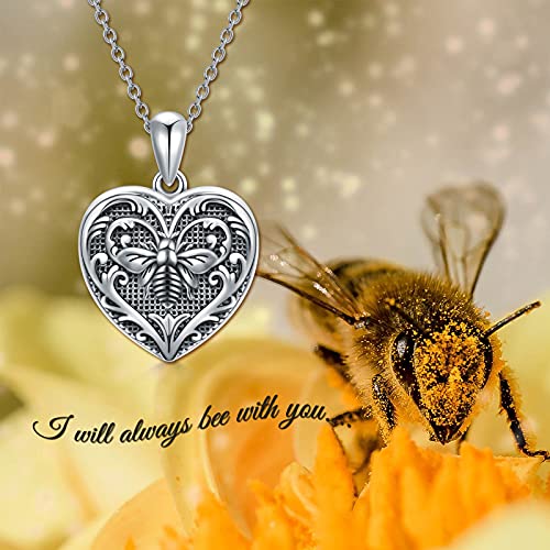SOULMEET Personalized Silver Locket Necklace That Holds Pictures Photo Keep Someone Near to You, Memorial Custom Lockets Necklaces Letters Engraving for His Her - color: E-Bee-Black, style: Locket Necklace Only