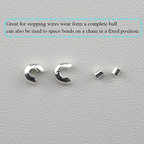 2mm Tiny Tube Crimp Beads and 4mm Crimp Bead Knot Covers Half Round Easy to Position Two Sides Keep Flush Close Neatly Evenly Stop Wire Wear No Irritate for Jewelry Craft Silver 90sets - size: 4mm-2mm-Silver-90Pcs