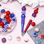 Exway 48 Pcs 20mm Beads for Pens, Rhinestone Bubblegum Beads, Red Blue Crystal Acrylic, Round Chunky, Sparkly Large Balls, DIY Jewelry Making Supplies - color: Blue