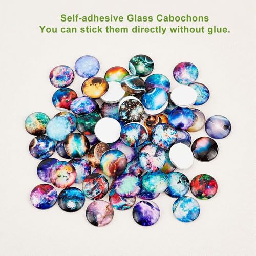 70Pcs Flat Round Transparent Glass Cabochons with Pattern Eye Flatback Glass Dome Flatback Cab Beads for Photo Cameo Jewelry Making Necklace Ring DIY Crafts 25x6mm Starry Sky - color: 70Pcs-25x6mm-Starry Sky