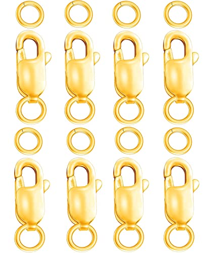 Dailyacc 925 Sterling Silver Lobster Clasp with Closed Jump Rings Gold Necklace Clasps and Closures for Jewelry Bracelet Extender,Made in Italy - color: 8pcs Gold, size: 0.39IN/10MM