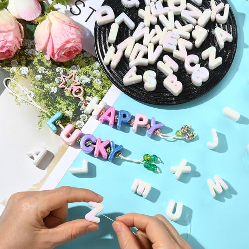 Ornaland 90-100Pcs Large Letter Beads White Acrylic Alphabet Letter Beads Random Mixed Alphabet Shape Bead for Bracelets Keychains Jewelry Lanyards Making(White) - color: White