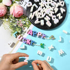 Ornaland 90-100Pcs Large Letter Beads White Acrylic Alphabet Letter Beads Random Mixed Alphabet Shape Bead for Bracelets Keychains Jewelry Lanyards Making(White) - color: White