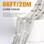 66FT Stainless Steel Curb Chains Bulk, 2mm Stainless Steel Flat Satellite Curb Link Chains Roll for Jewelry Making - color: Silver short embossed