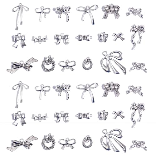 stino 100 Gram Metal Charms for Jewelry Making, Silver & Gold Plated, Bulk Pack for Bracelets, Necklaces, Crafts - color: Bow (Silver Tone 200gram)