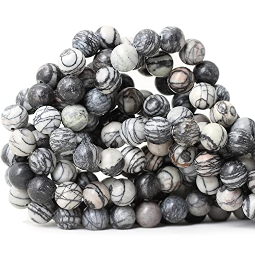 35PCS 10mm Natural Black Network Zebra Stone Round Loose Beads for Jewelry Making DIY Bracelet Necklace Materials 1 Strand 15" - color: Black Network zebra, size: 10mm