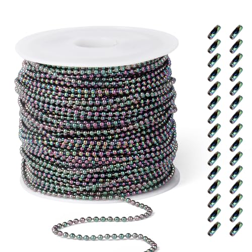 [50 Feet] Rainbow Stainless Steel Ball Bead Chains Roll, 1.5mm Width 304 Stainless Steel Ball Chains Spool with 30 PCS Connectors Bulk for Jewelry Making - color: Colorful, size: 1.5mm