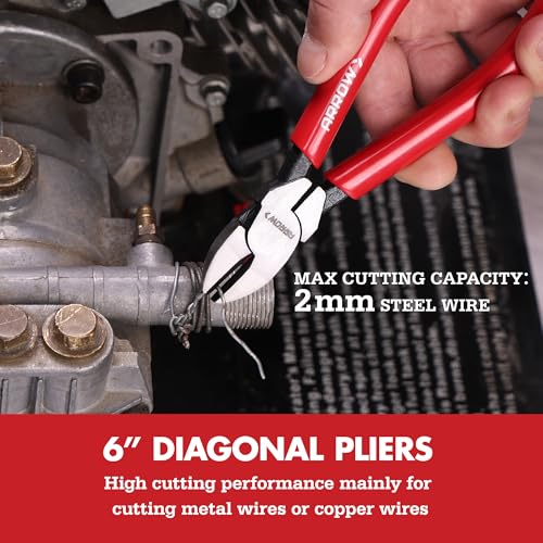 ARROW 3PCS Pliers Set, 6" Needle Nose Pliers, 6" Diagonal Plier, 7" Linesman with Non-slip Handle, Premium Carbon Steel, High Leverage Design - style: 6" Needle Nose/6" Diagonal/7" Linesman
